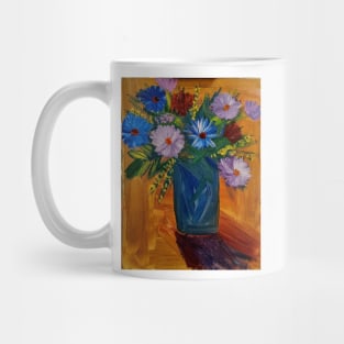 Some abstract mixed flowers in a metallic vase Mug